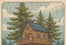 Airbnb Goes Green: Discover 8 Eco-Friendly Stays You’ll Love Rainy Seattle treehouse, solar panels, squirrel in shades.