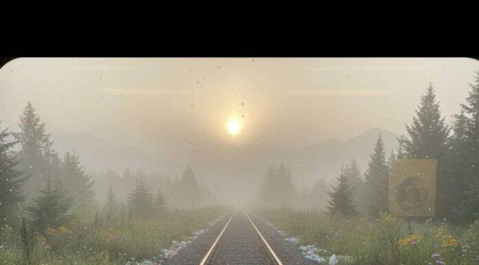 Train Travel in the USA: The Eco-Friendly Alternative to Flying Misty train tracks with litter and eco-hope text.