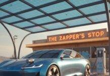 The Best Electric Vehicle Rentals for Your Next Green Getaway EV, diner, roadrunner, coffee mug, desert.