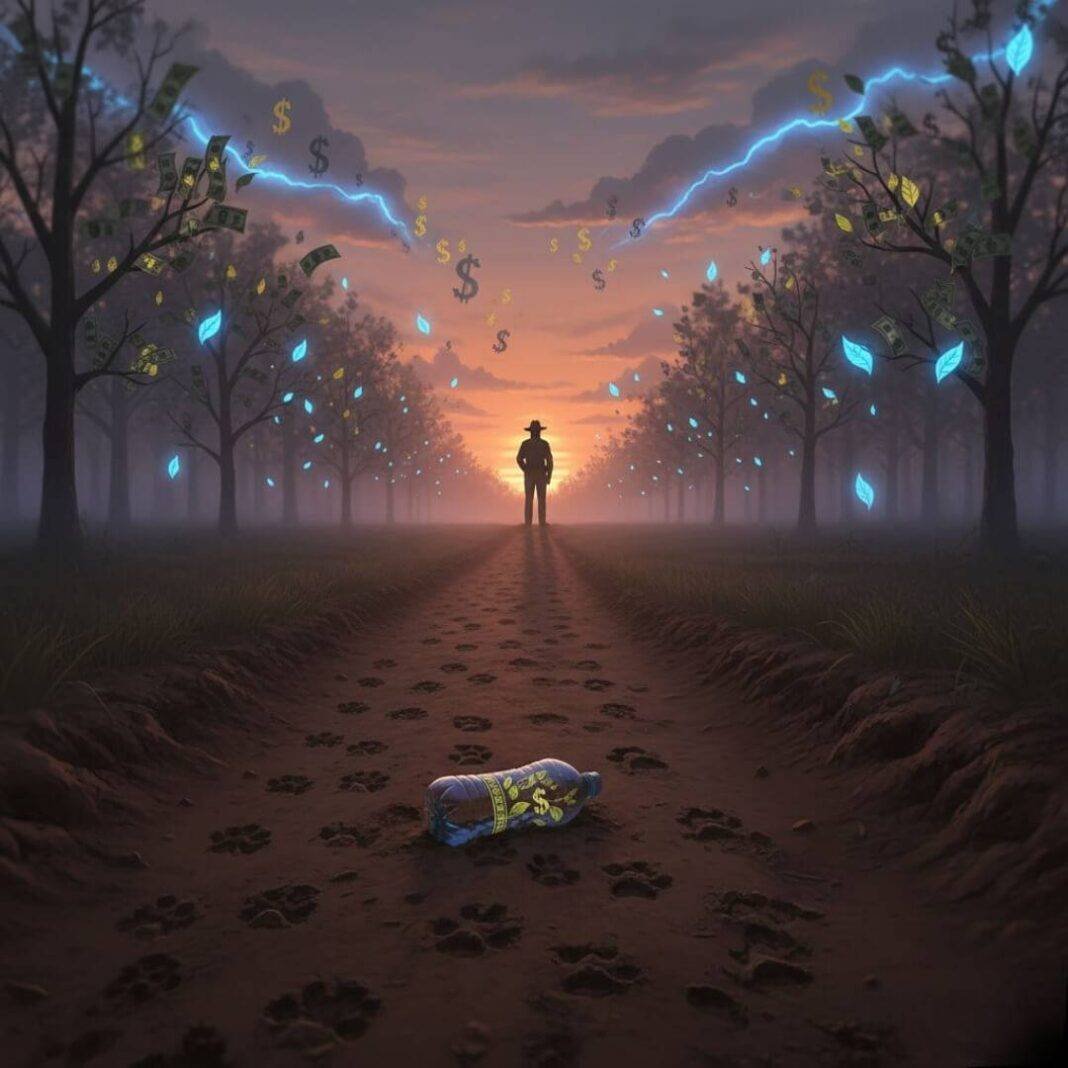 Ranger's silhouette at dusk with dollar-leaf trees. Ranger's silhouette at dusk with dollar-leaf trees.