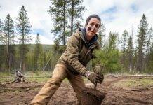 Volunteer Vacations: Travel While Giving Back to Nature Volunteer planting sapling in mud, looking surprised.