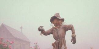 Agrotourism: Farm Stays That Feed Your Soul (and the Planet) Impressionistic farm scene with scarecrow, coffee spill.