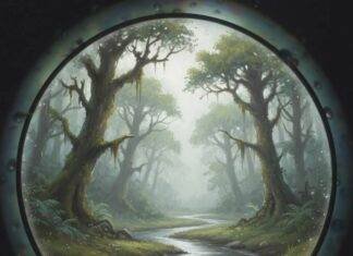 Top 15 Low Impact Travel Destinations to Visit This Year Foggy binoculars view of lone hiker in lush forest.