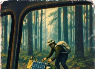 Eco-Conscious Travel: 7 Myths Debunked for a Greener Journey Glitchy forest view of eco-gear chaos.