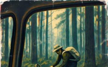 Eco-Conscious Travel: 7 Myths Debunked for a Greener Journey Glitchy forest view of eco-gear chaos.