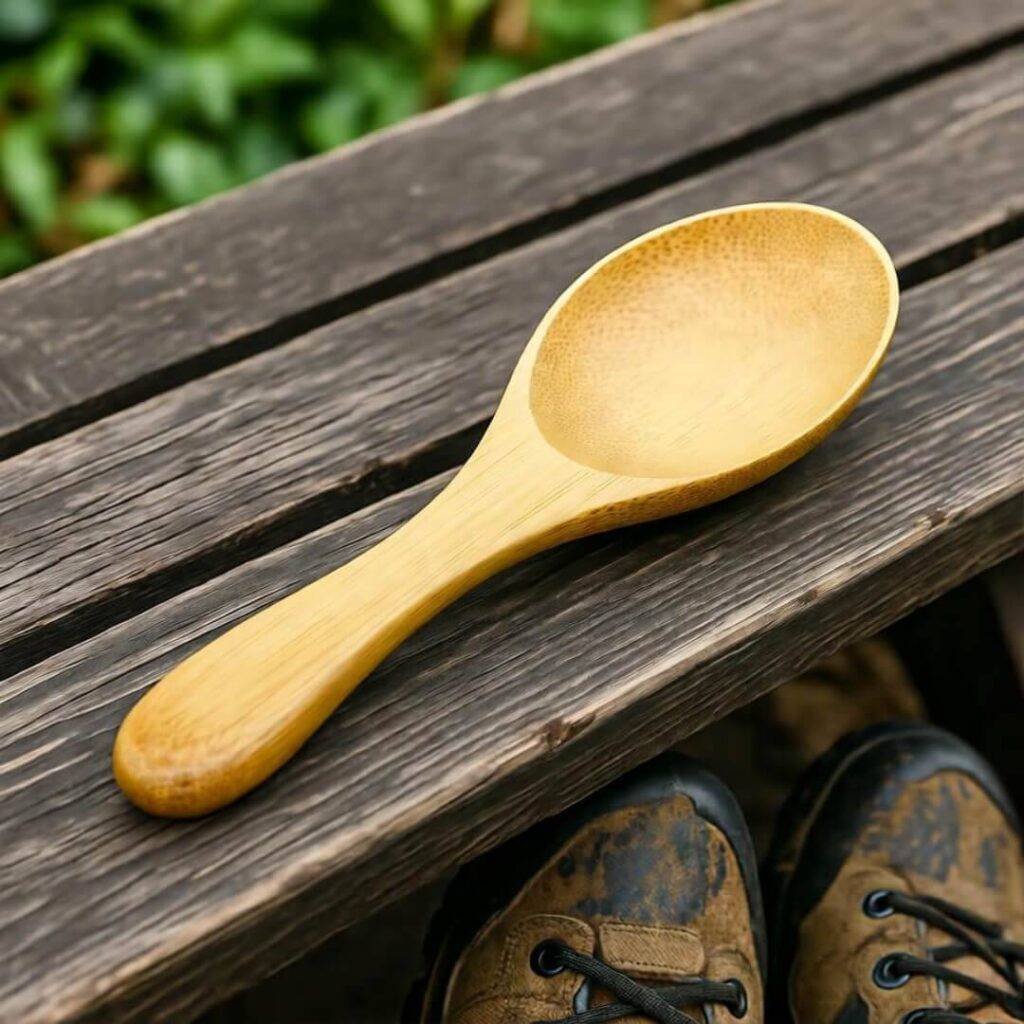 My sustainable trip packing a bamboo spoon on a hike, kinda fuzzy.