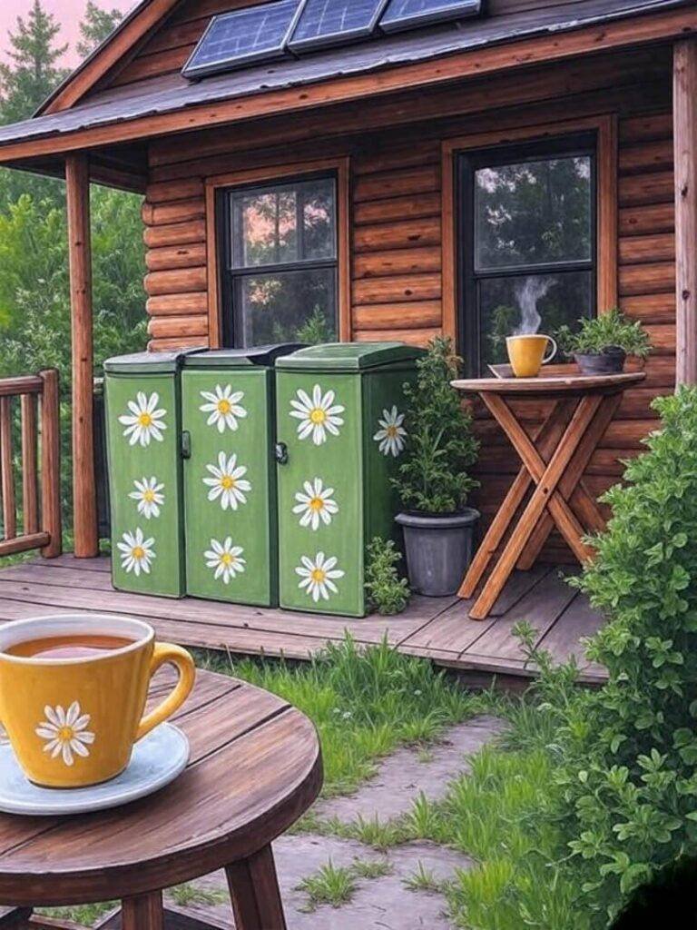 Cozy Vermont porch, daisy compost bin, lukewarm tea.
