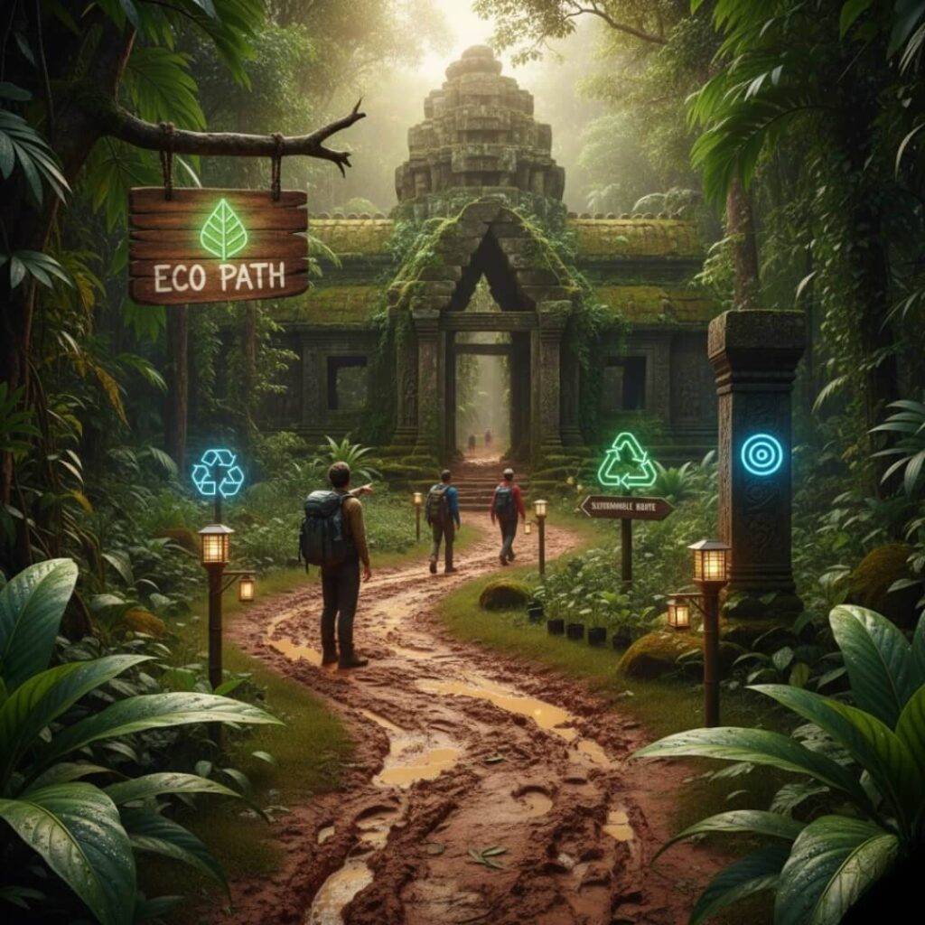 Muddy eco path to ancient cultural sites