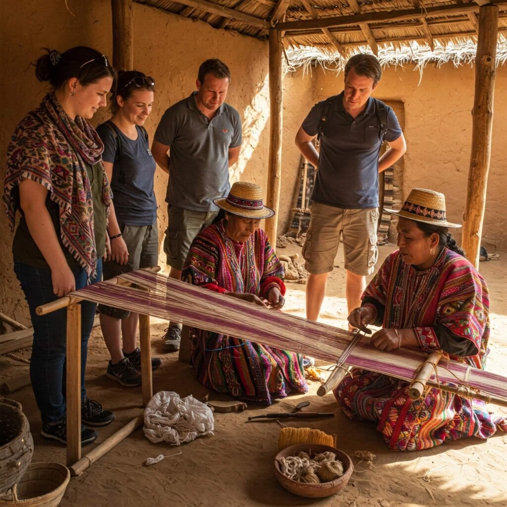 Tourists Learning Traditional Weaving