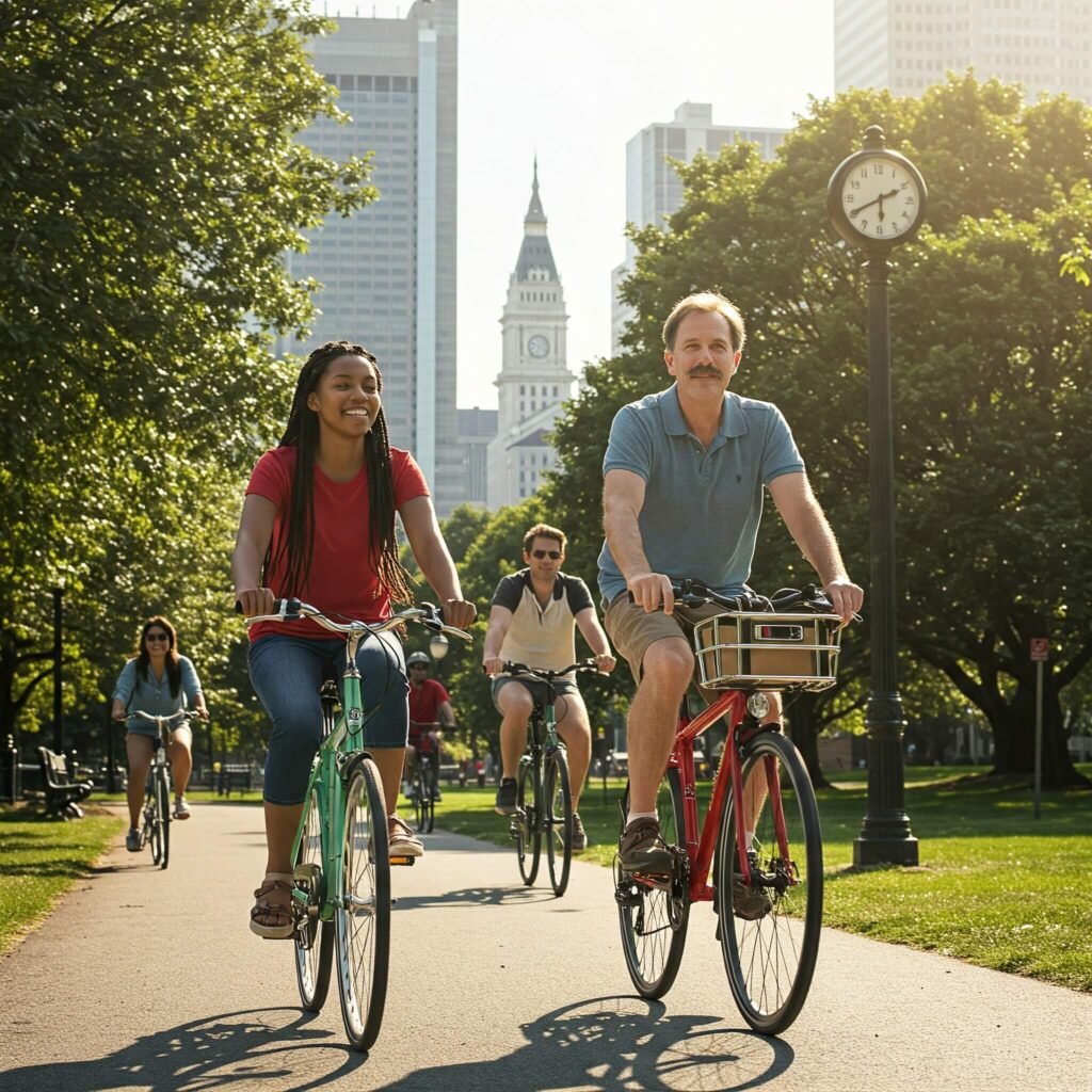 Diverse Cyclists Urban Park