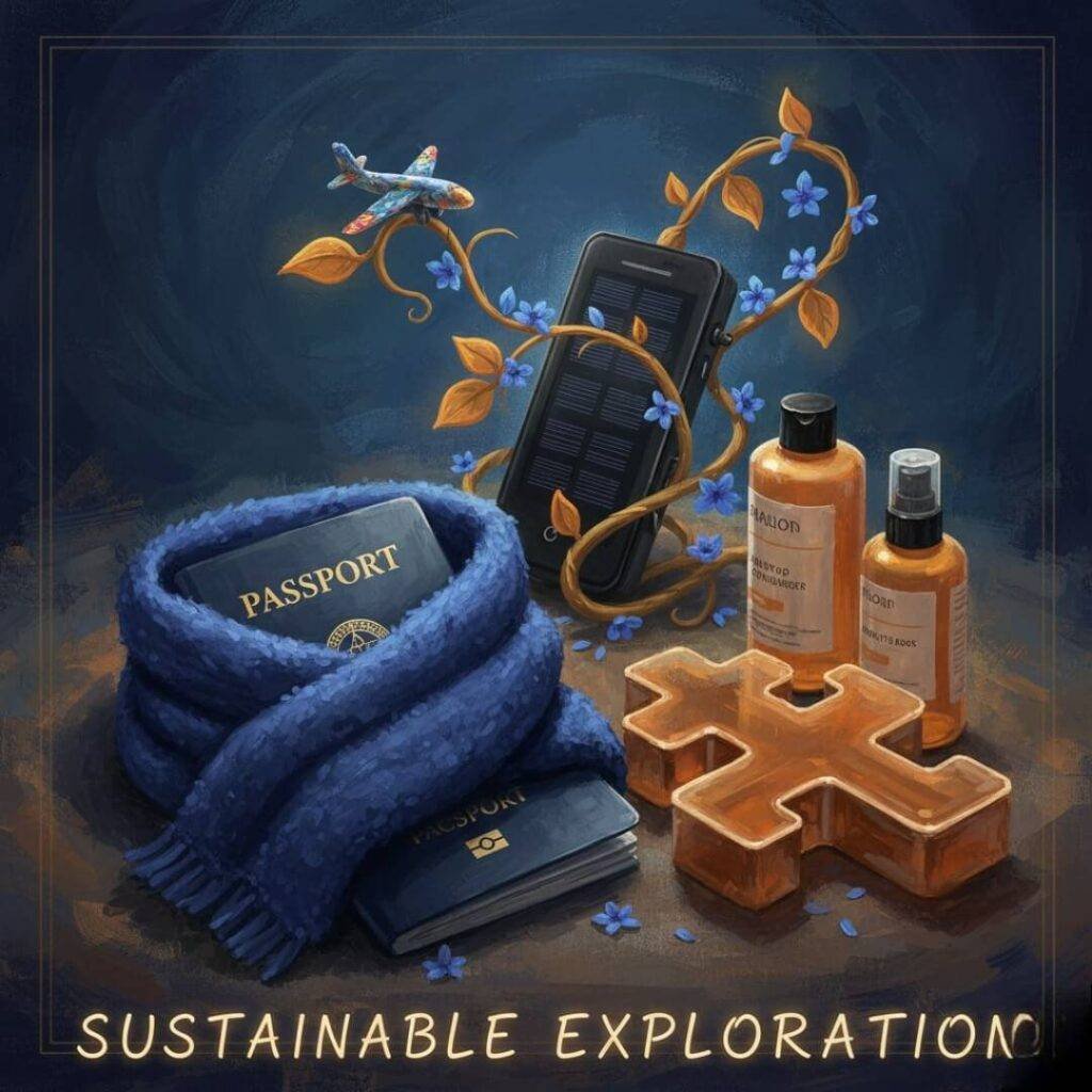 Sustainable travel gear, indigo and amber painting.