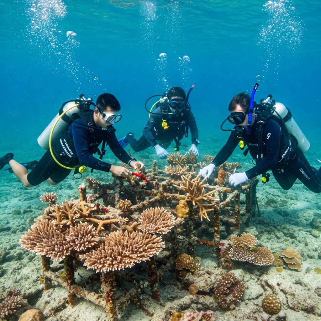 Divers Restoring Coral Reef