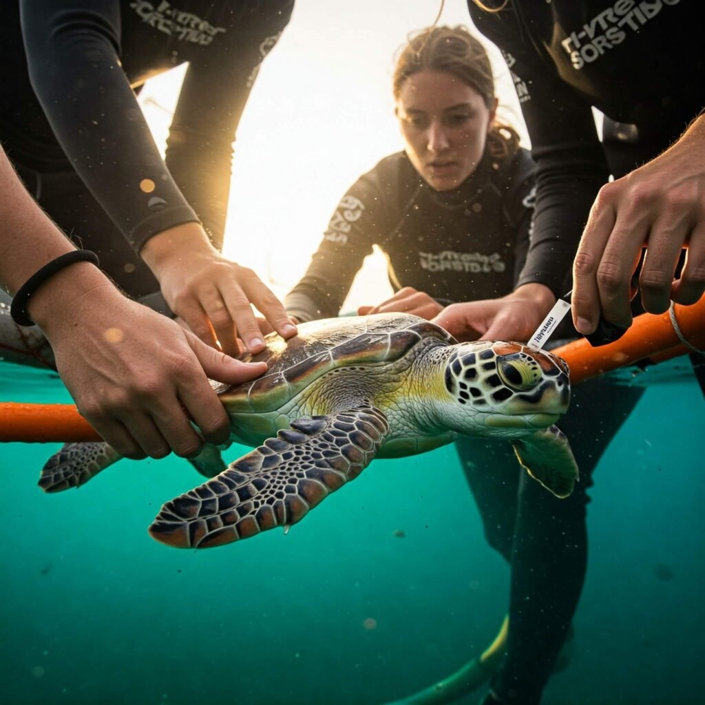 Planting coral: marine conservation effort.