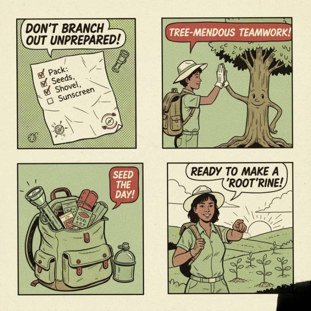 Comic: Tips for volunteer vacation, nature puns.