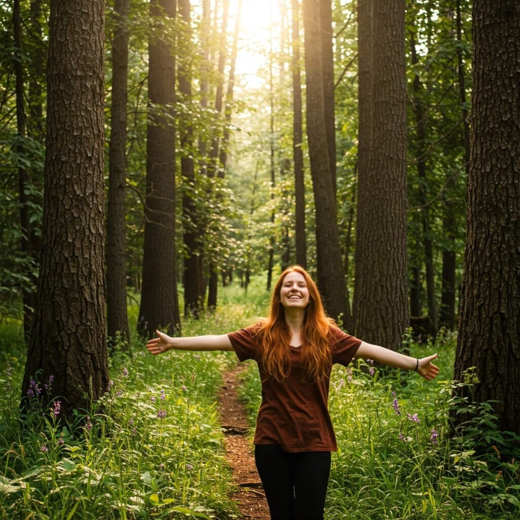 Joyful forest hike