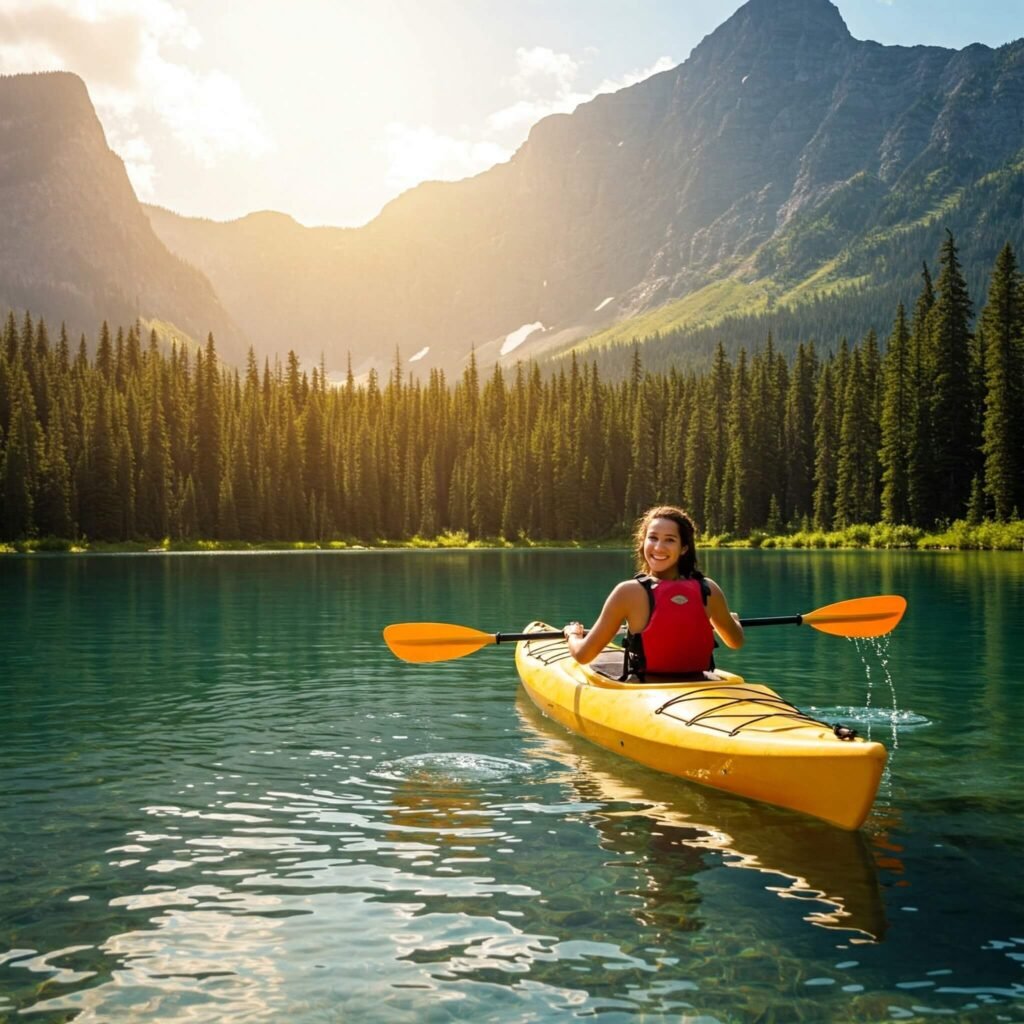 Woman Kayaking on Lake