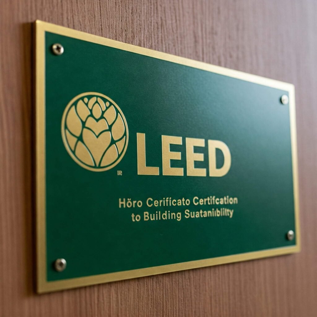 Close-up of LEED certification logo