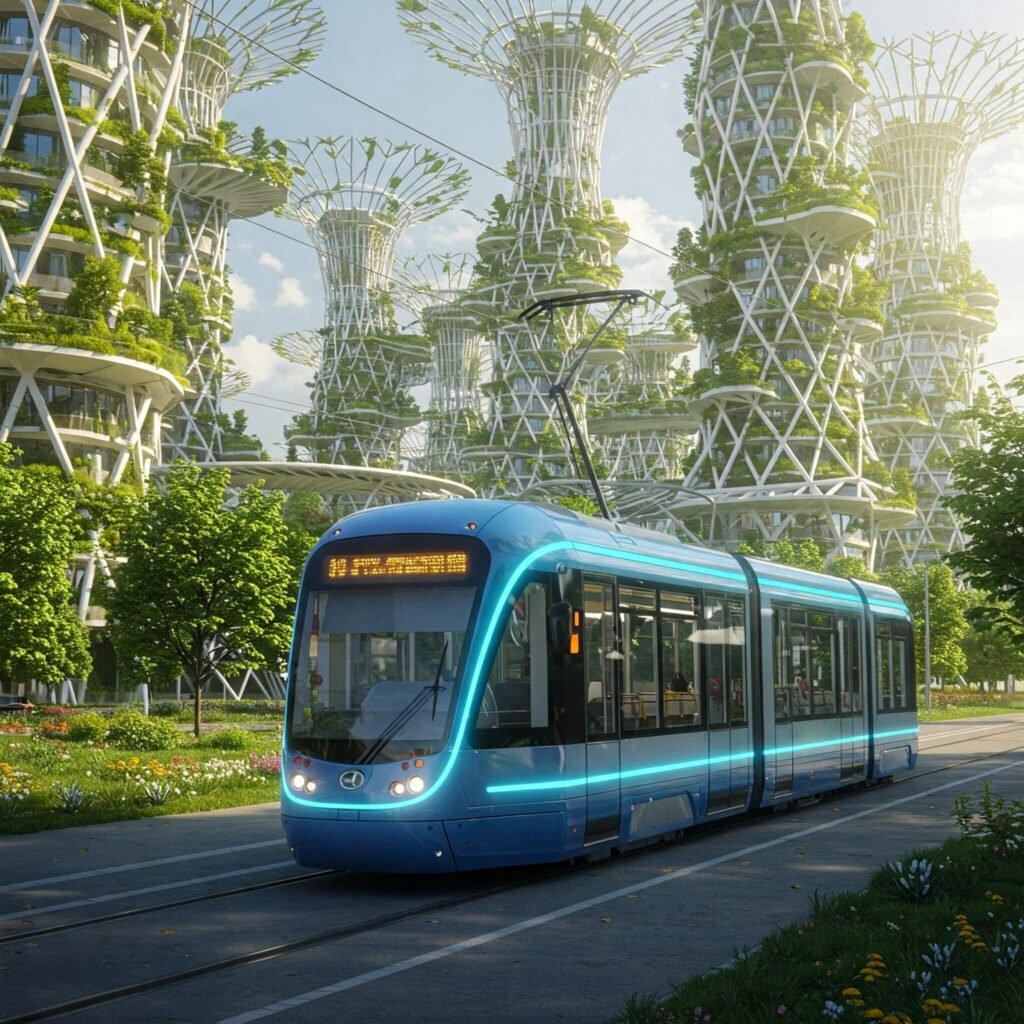Futuristic Electric Tram City