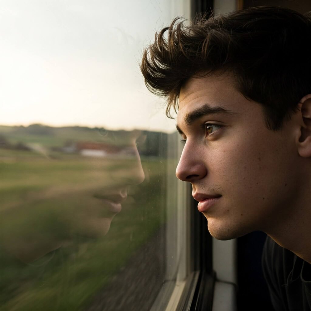 Train passenger enjoying the view.