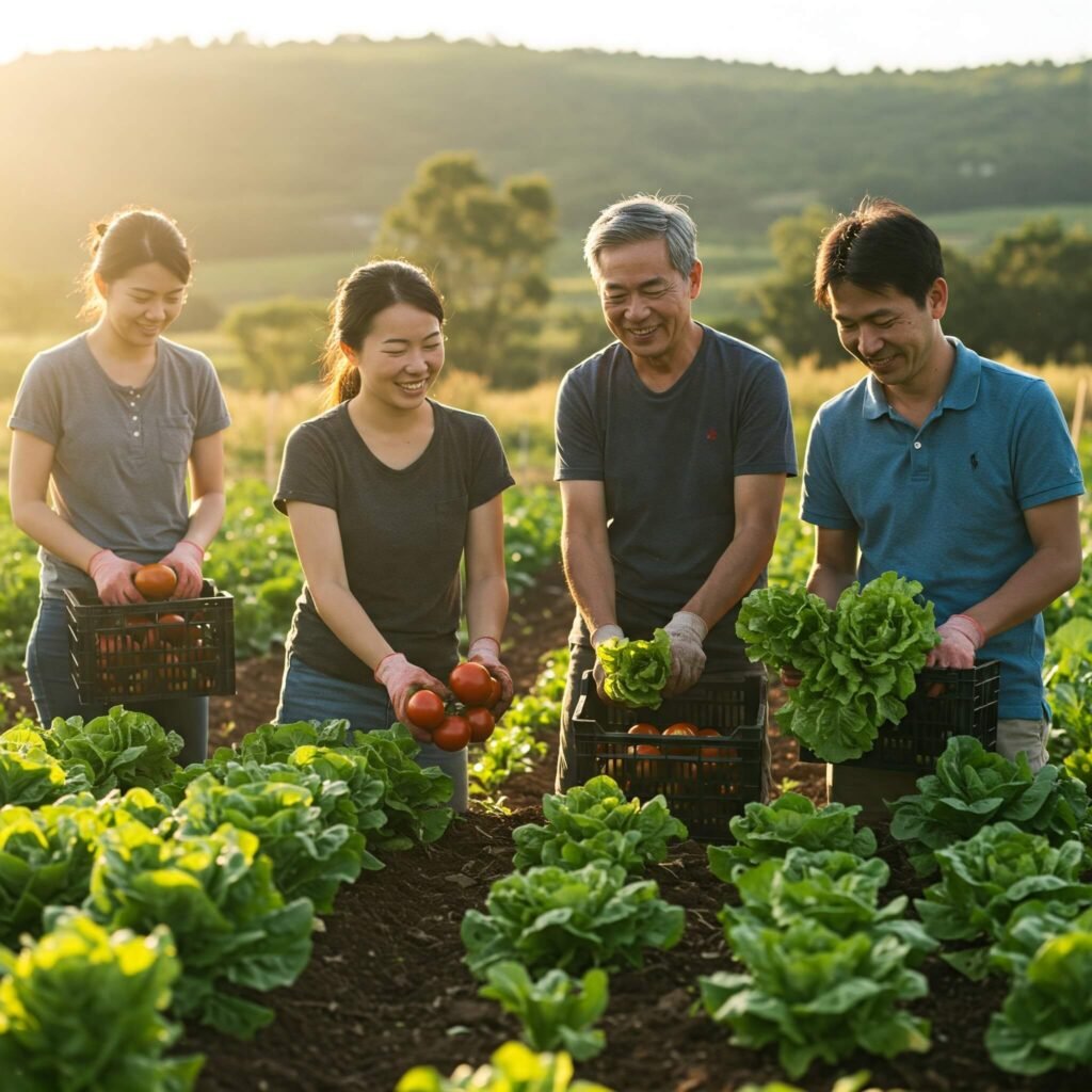 Farmstay Guests Harvesting Vegetables