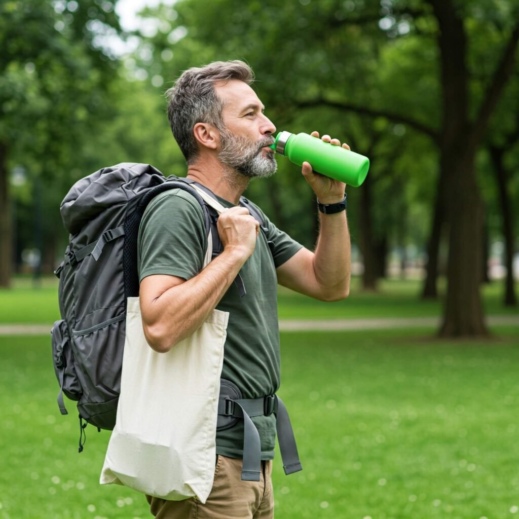 Traveler with Reusable Bottle and Bag