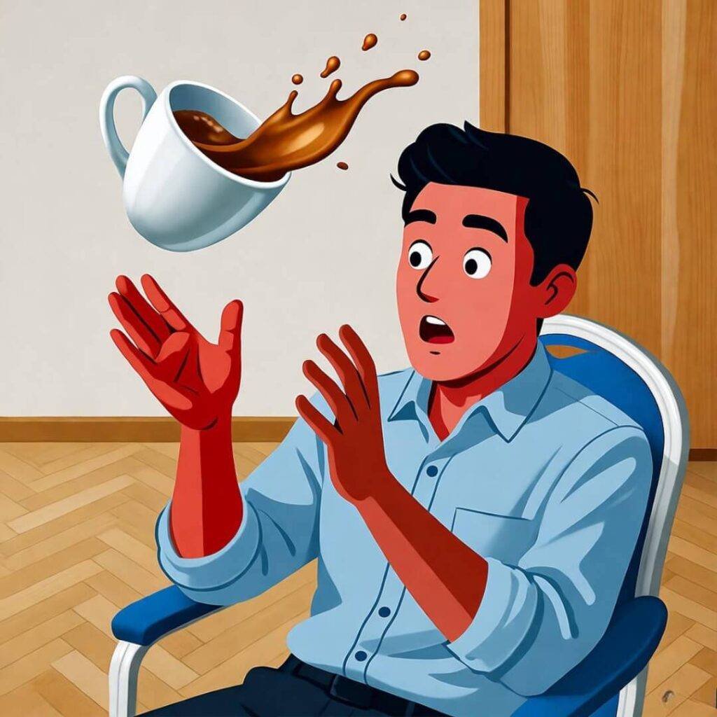 My reusable cup betraying me mid-flight.