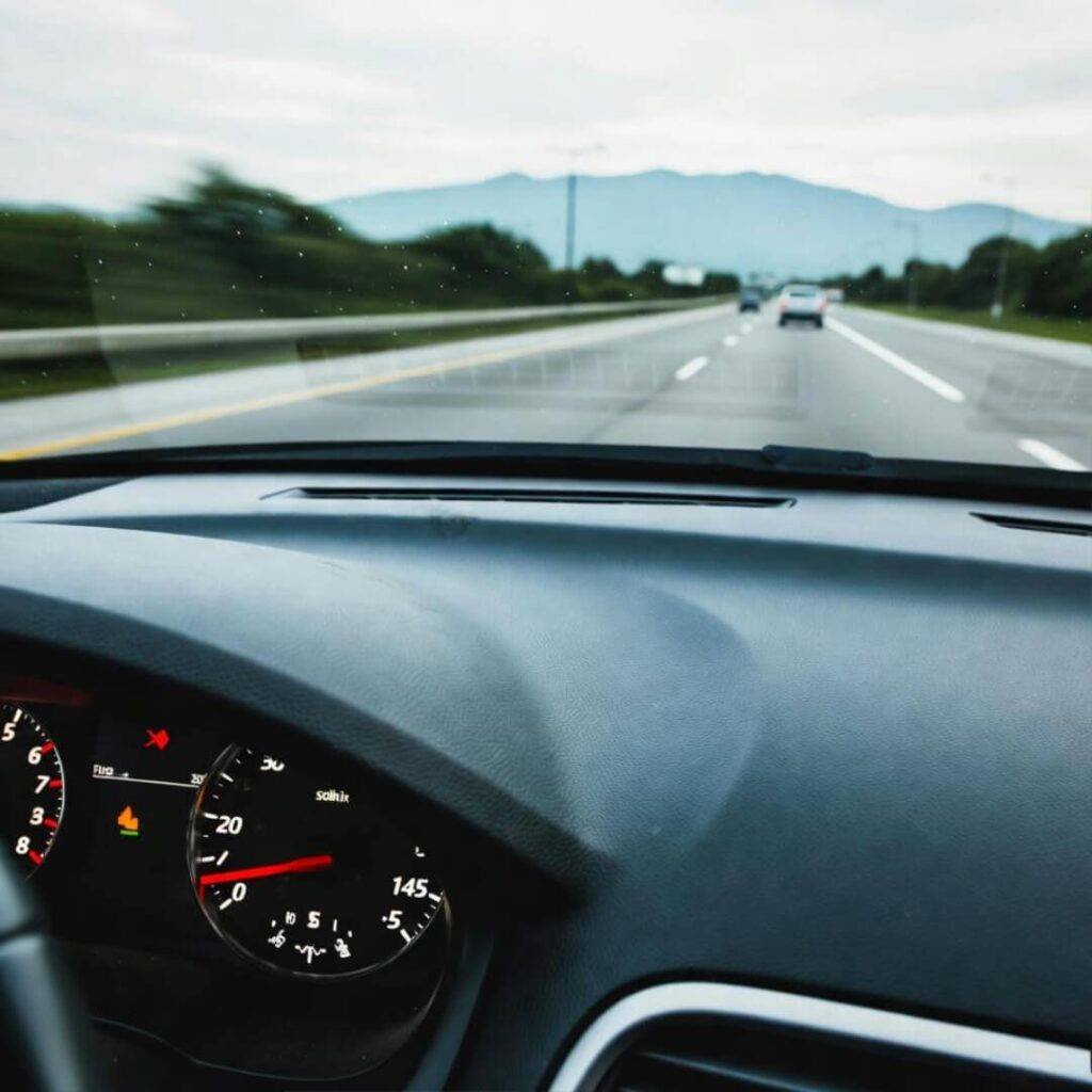 Messy car view of my travel style’s environmental footprint.