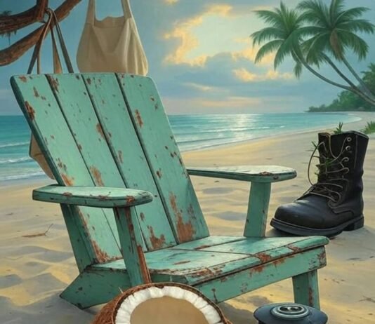 10 Inspiring Ways to Make Your Next Vacation Truly Eco-Friendly Dreamy beach twilight, slouched chair, eco items, hopeful vibe.