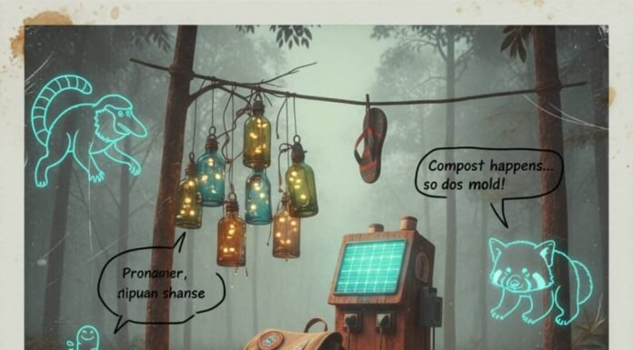 10 Budget-Friendly Eco Hostels for Conscious Backpackers Eco-fail adventures: backpack, solar charger, lanterns, flip-flop.