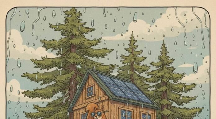 Airbnb Goes Green: Discover 8 Eco-Friendly Stays You’ll Love Rainy Seattle treehouse, solar panels, squirrel in shades.