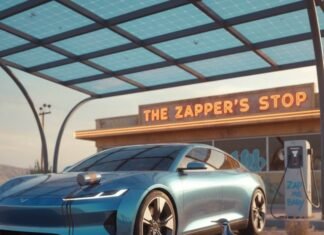 The Best Electric Vehicle Rentals for Your Next Green Getaway EV, diner, roadrunner, coffee mug, desert.