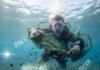 Marine Conservation Vacations: Swim With a Purpose Shaky underwater selfie, diver with trash.