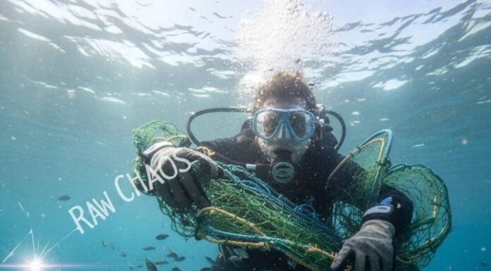 Marine Conservation Vacations: Swim With a Purpose Shaky underwater selfie, diver with trash.
