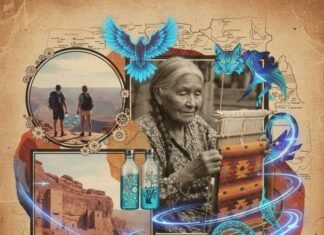 Indigenous-Led Eco Tourism: Experience Authentic, Sustainable Travel Navajo elder weaving, hikers, cliff dwellings, spirit animals.