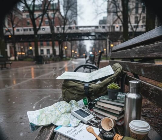 How to Plan a Carbon-Neutral Trip Without Breaking the Bank Chicago rain on a chaotic park bench setup.