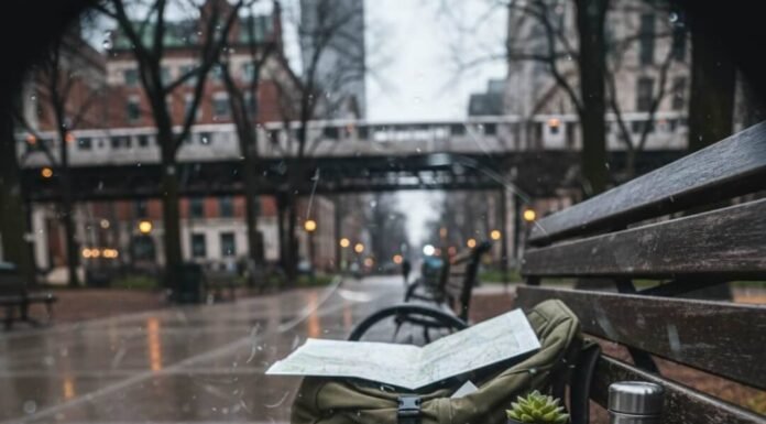 How to Plan a Carbon-Neutral Trip Without Breaking the Bank Chicago rain on a chaotic park bench setup.
