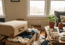 Best Eco-Friendly Luggage for Sustainable Jet-Setters Messy room, eco-friendly luggage, chaotic unpacking.